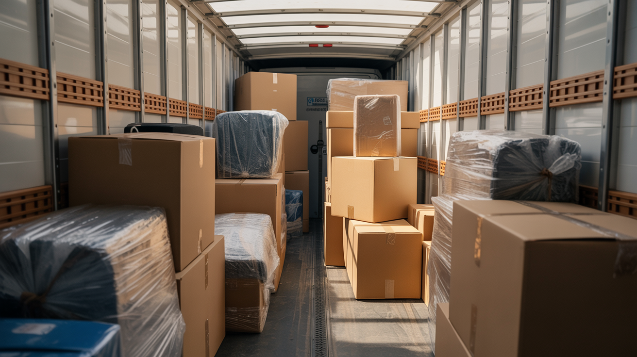 Movers loading items into a secure wooden vault for storage-in-transit by Next Stop Relo